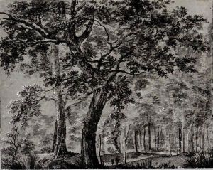 Woodland Scene, With Two Figures By A Tall Tree by Joris van der Haagen or Hagen