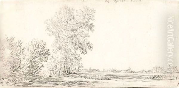 Landscape With A Row Of Trees And A Village In The Distance - view 1