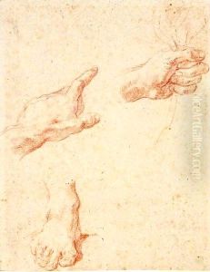 A Sheet Of Studies Of Two Left Hands And A Right Foot