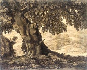 An Oak Tree With Cottages Beyond by Alexander Cozens