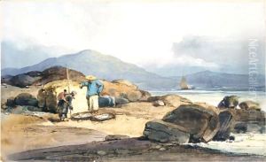 Chinese Fishermen On The Shore With Their Catch by George Chinnery