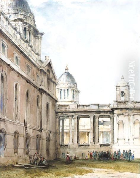 A Stonemason And Other Figures In The King William Courtyard, Greenwich Hospital - view 1