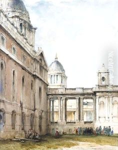 A Stonemason And Other Figures In The King William Courtyard, Greenwich Hospital by James Holland