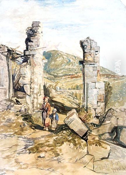 Figures By Classical Ruins On Mount Athos, Lycia - view 1