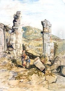 Figures By Classical Ruins On Mount Athos, Lycia