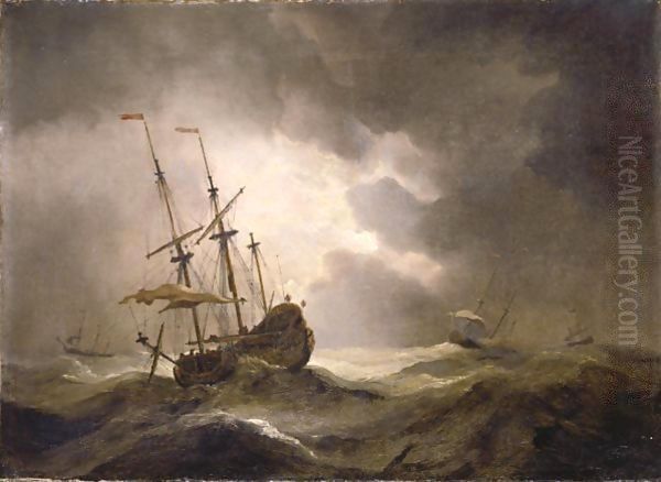 A Merchantman In A Storm, Three Other Ships On The Horizon - view 1