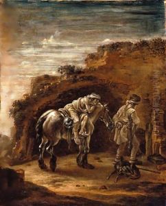 The Good Samaritan, Or A Traveller Resting On His Horse In A Landscape, En Grisaille