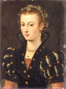 Portrait Of A Noblewoman, Half Length, Wearing A Black Dress And An Elaborate Headress, Said To Be Elisabeth De Valois (1545-1568)