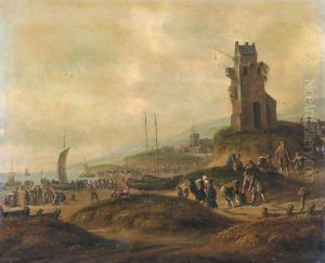 A View Of Scheveningen, With Fishermen Selling Their Catches
