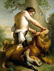 Samson Slaying The Lion by Italian School