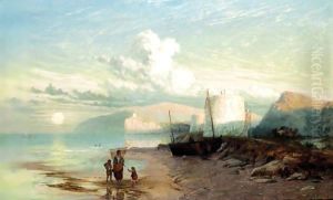 A Beach Scene At Sunrise by John Mogford