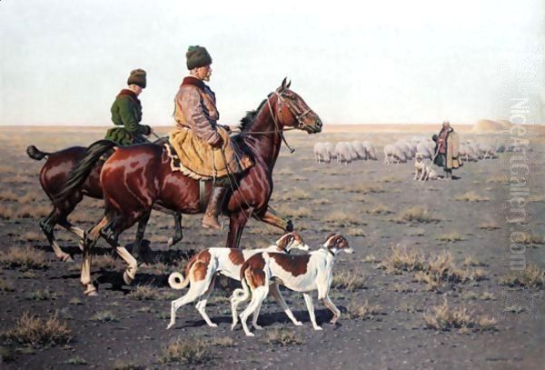 Hunters And A Shepherd On The Tundra - view 1