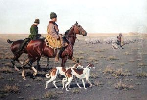 Hunters And A Shepherd On The Tundra by Hugo Ungewitter