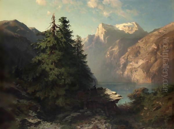 Lake Of The Four Cantons Close To Brunnen, 1857 by Alexandre Calame