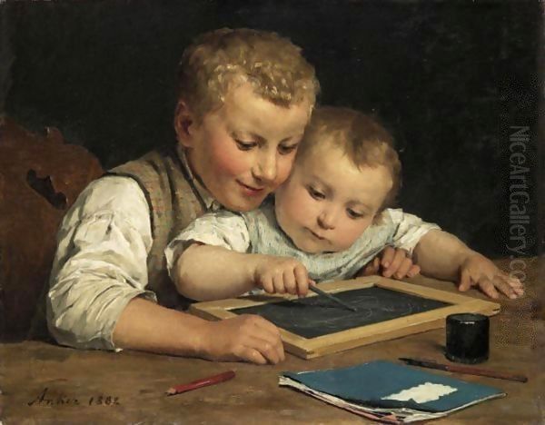 Two Children With A Slate Board, 1882 - view 1