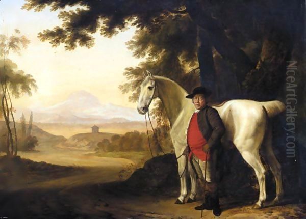 A Grey Horse Held By Its Owner In A Landscape - view 1