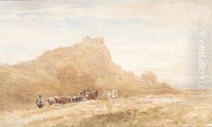 Harlech Castle With A Herdsmen And Cattle In The Foreground by David Cox