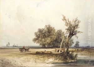 A Horse And Cart On A Track By A River by William Callow