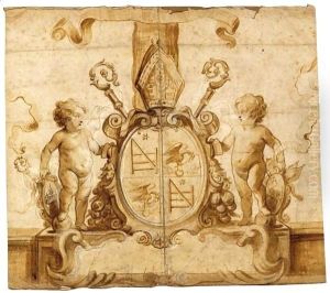 A Design With Putti Holding A Cartouche With A Coat-Of-Arms