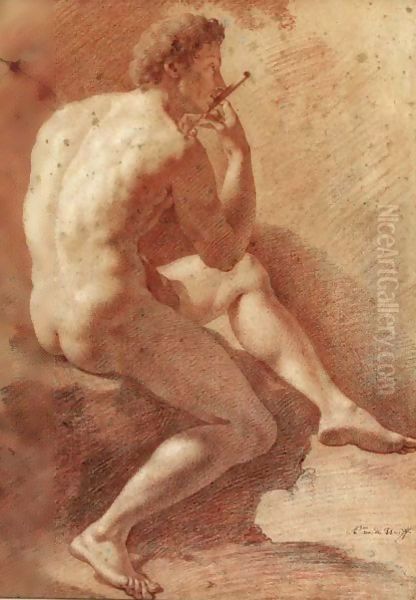 Study Of A Male Nude Playing The Flute - view 1