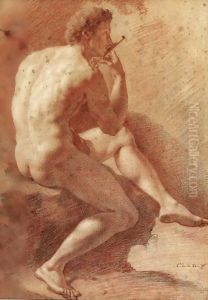 Study Of A Male Nude Playing The Flute by Adriaen Van Der Werff