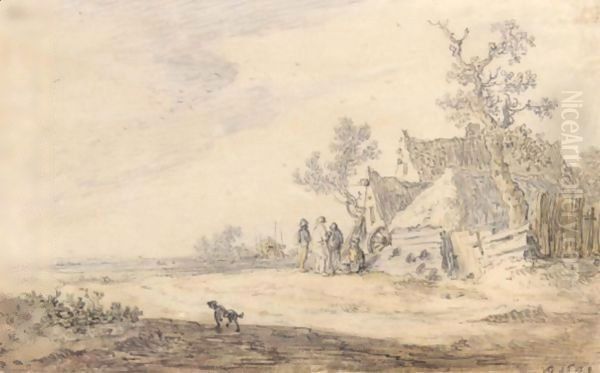 A Rural Landscape With A Farm, Haystack And Peasants - view 1