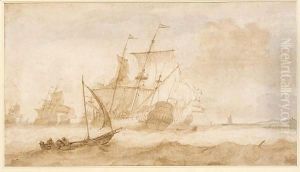 Seascape With Dutch Vessels In A Strong Wind by Ludolf Backhuysen