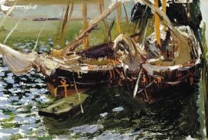 Boats In Port by Joaquin Sorolla Y Bastida