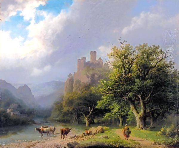 Landscape With A Castle, Figures And Cows - view 1