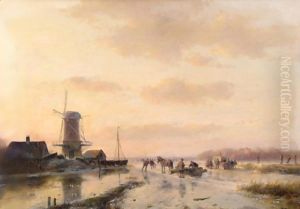 Figures On A Frozen River by Andreas Schelfhout