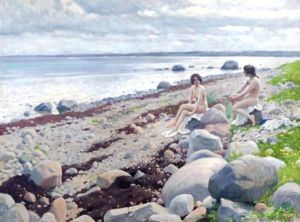 Nudes Bathing On A Beach by Paul-Gustave Fischer