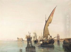 Boats In A Calm Bay by Constantinos Volanakis