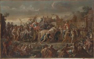 A Triumphal Procession Of A Roman Emperor by Domenico Mondo