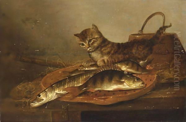 A Still Life With A Perch And A Pike On An Earthenware Dish by Pieter de Putter