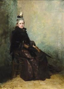 Portrait Of A Woman Wearing A Coat And Holding An Umbrella by Louise Abbema