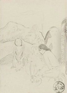 Deux Tahitiennes Avec Idoles by Paul Gauguin
