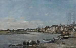 Laveuses Au Bord Du Port De Trouville by Eugene Boudin