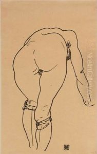 Gebueckter Akt, Rueckenansicht (Nude Bent Over, Back View) by Egon Schiele