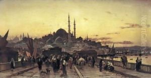 The Galata Bridge And The Yeni Valide Djami, Constantinople by Hermann David Solomon Corrodi