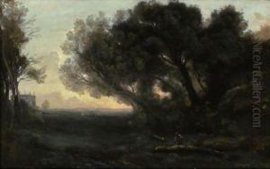 Souvenir D'Italie, Vallee Aux Grands Arbres Penches by Jean-Baptiste-Camille Corot
