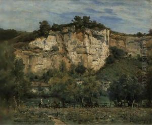 The Cliffs Of Rochecorbon, Near Tours by Charles Euphraisie Kuwasseg