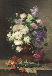 Vase De Pivoines Et Lilas by Eugene Henri Cauchois