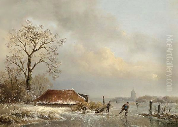 Skaters On A Frozen Waterway - view 1