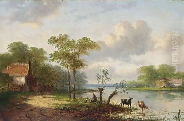 Figures In A River Landscape - view 1