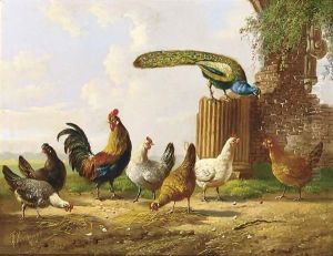 Poultry In A Landscape (A Pair) by Albertus Verhoesen