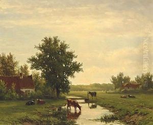 Cows In A Summer Landscape by Jacob Jan van der Maaten