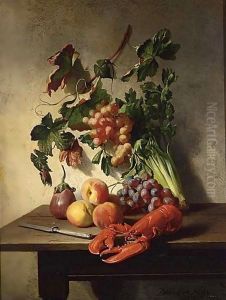 A Fruit And Vegetable Still Life With A Lobster And A Knife by David Emil Joseph de Noter