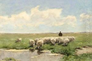A Shepherd And His Flock By A Fen by Willem II Steelink