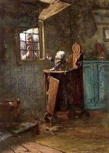 A Peek Through The Window by Bernardus Johannes Blommers