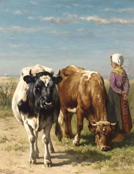 A Herdess With Cattle In A Summer Landscape - view 1